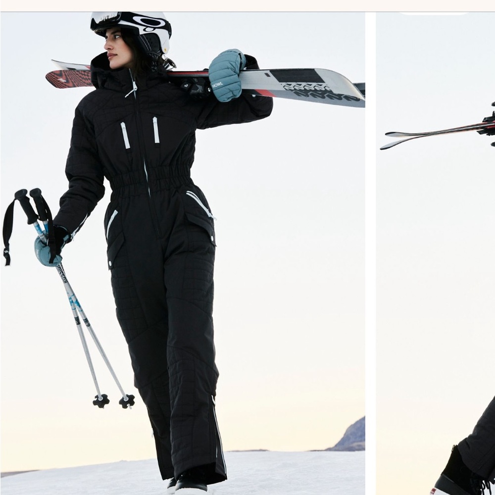 NEW! never worn ski suit, flattering fit by Free People: black w/blue piping